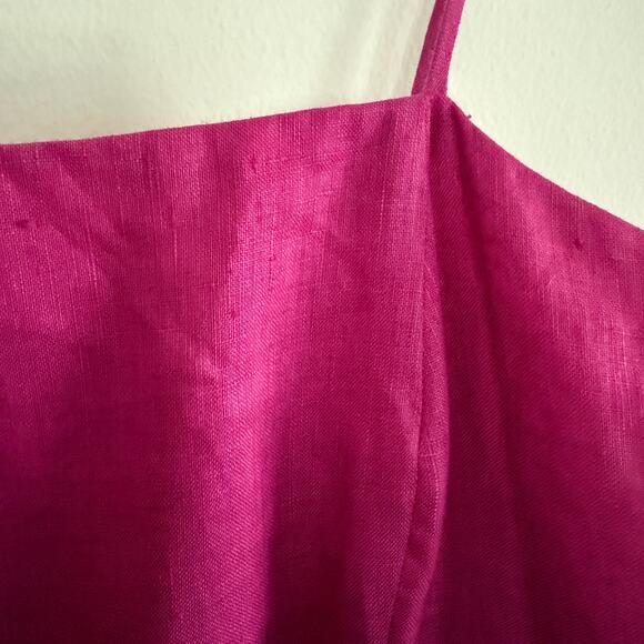 LAUREN Ralph Lauren | Purple Fuchsia 90s Vintage Linen Straight Neck Sundress 10 - Picture 3 of 4